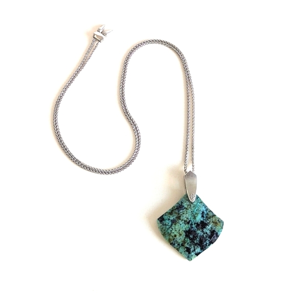 Kendra Scott Aislinn African Turquoise Pendant Long Silver Chain Slider Necklace - Picture 4 of 10